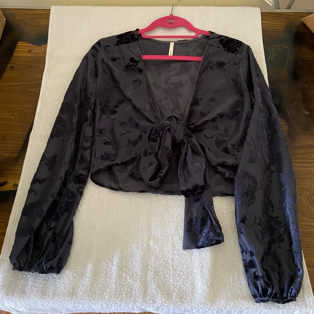 Sage Black Floral Tie-Front Top